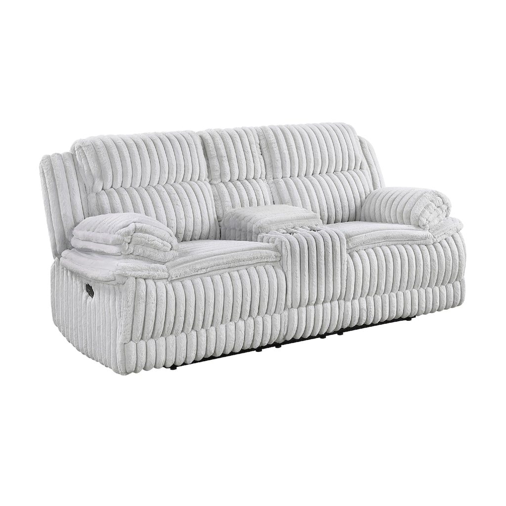 Rexy Manual Recliner Loveseat w Console, Light Gray Corduroy, 85 Inch