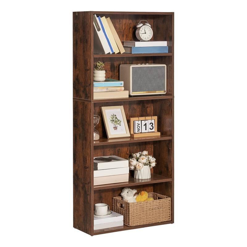 Brown 53" Wooden 5 Tiers Narrow Open Bookshelf with Height Adjustable and Removable Shelf - 23.5" x 9.3" x 53"
