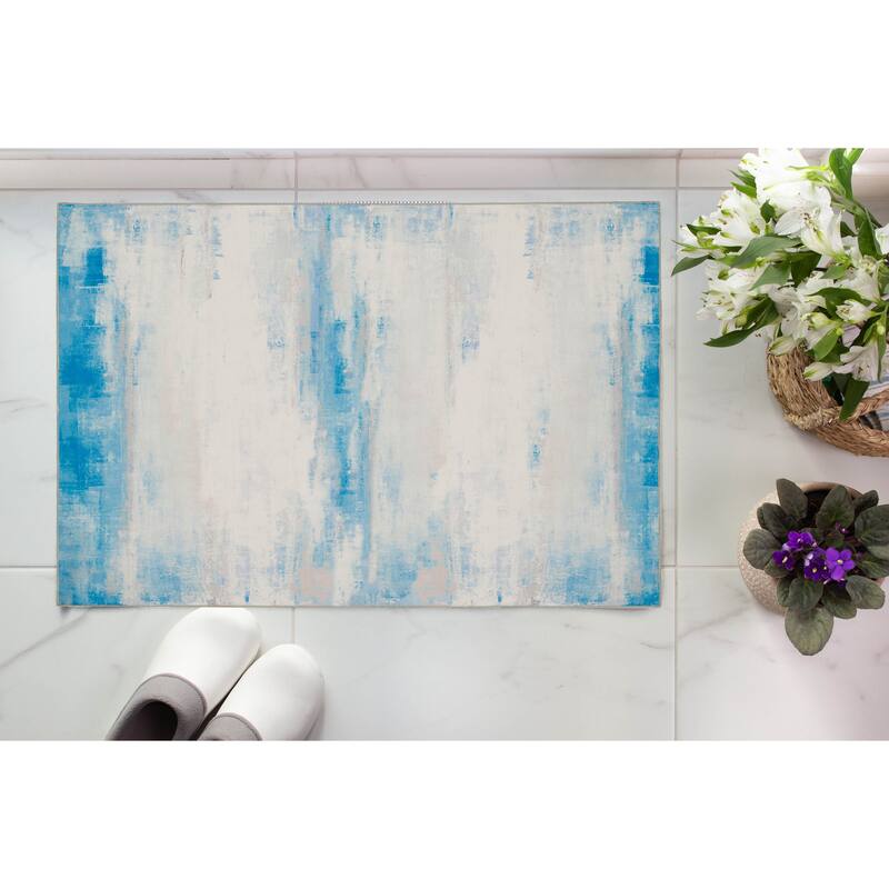 Tiana Machine Washable Ivory and Blue Area Rug