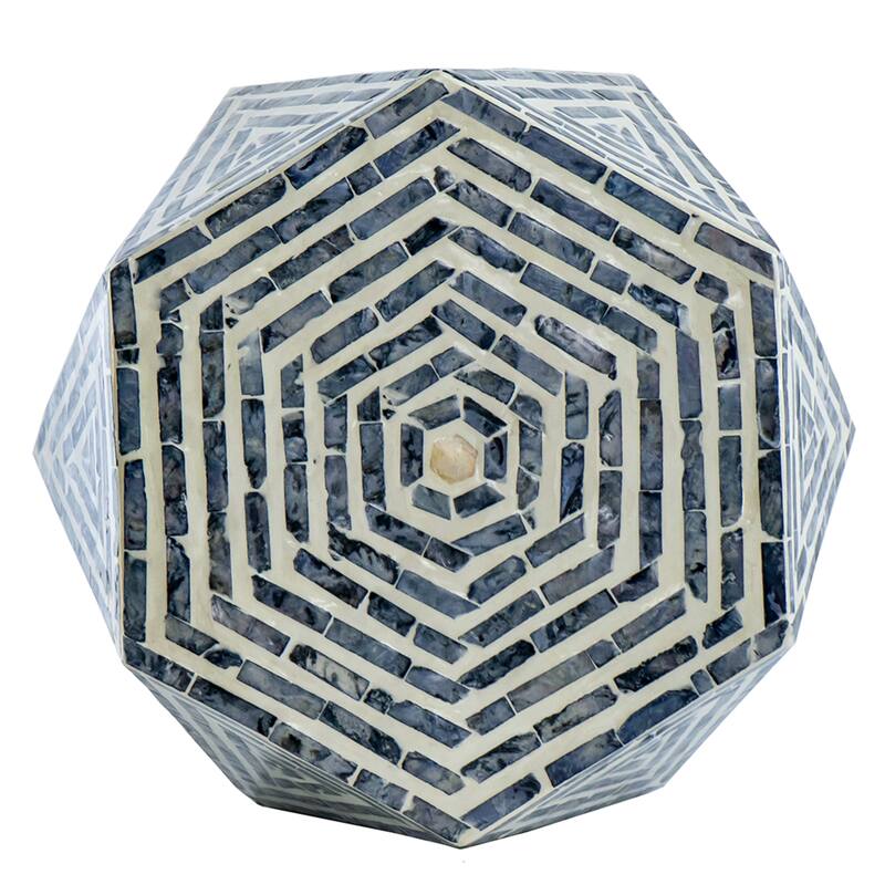 Hexagon Pedestal Capiz Inlay Accent Stool - 18" - Black and White