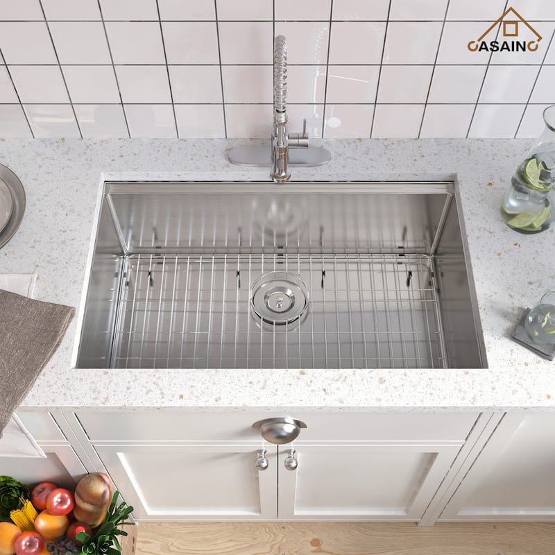 Undermount Single Bowl 18 Gauge Brushed Stainless Steel Workstation Kitchen Sink with Sliding-Accessories