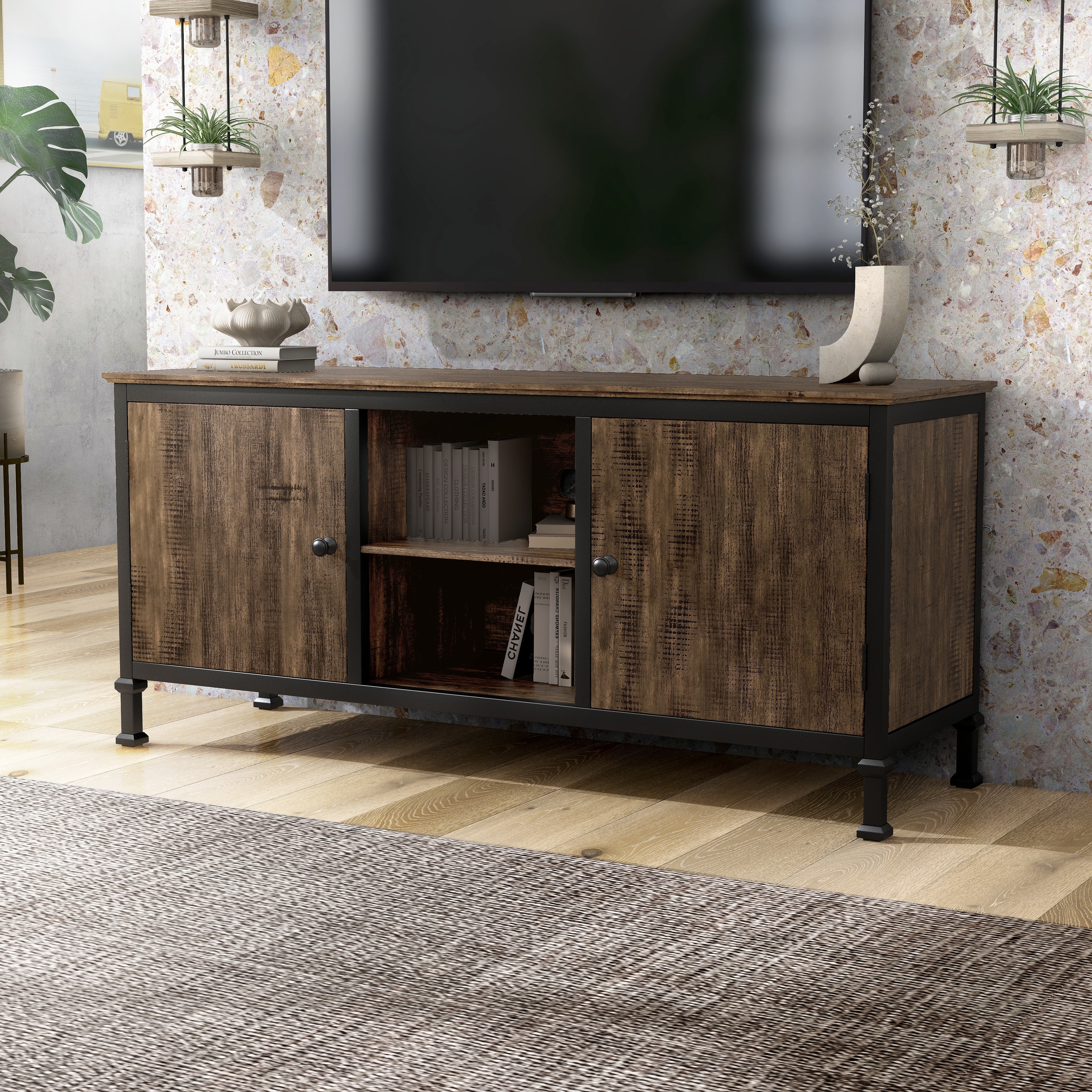 Furniture of America Dele Rustic Oak 60-inch Wood Multi-functional Storage TV Console