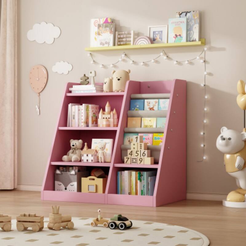Wooden Toy Storage Organizer Cabinet Natural/ Wood Kids Bookshelf Children Bookcase Toddler Baby Sling Book Rack Shelf