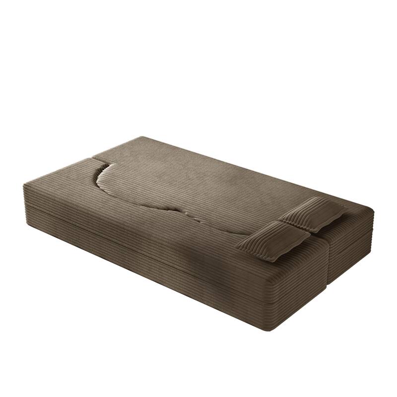 Convertible Floor Sofa with Corduroy Fabric, Twin Mattress & No Assembly
