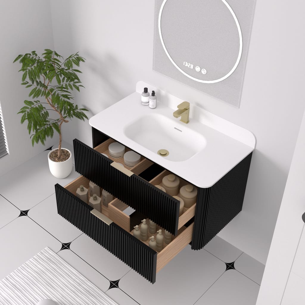 36" Floating Bathroom Vanity with Integrated countertop Rectangulare Sink Solid Wood - 36 inch