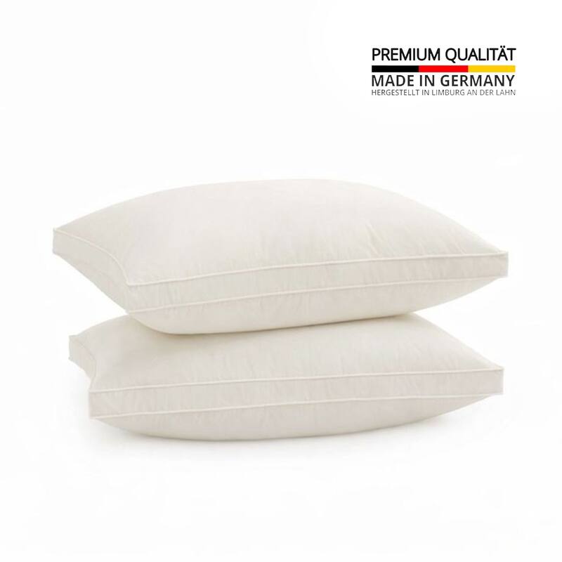 Set of 2 Organic Cotton 90% Down Feather Bed Pillows Made in Germany