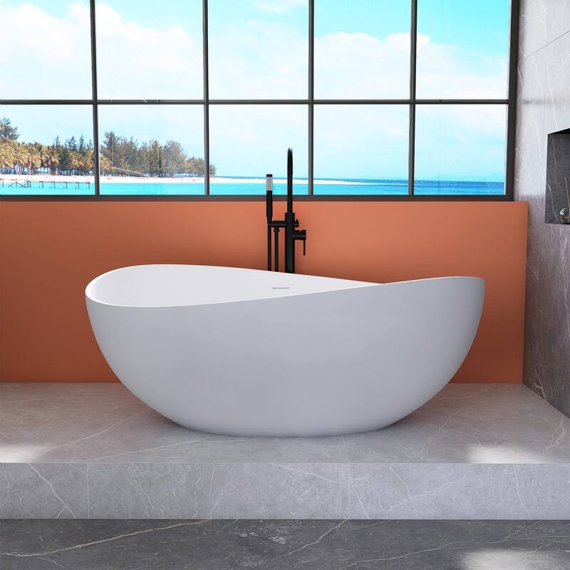 Tubcraft 63 in. Wave Stone Resin Solid Surface Freestanding Soaking Bathtub