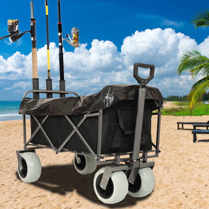 Fishing Utility Cart with Rod Holders - 500lb Capacity 9" Pneumatic Tires All-Terrain Wagon