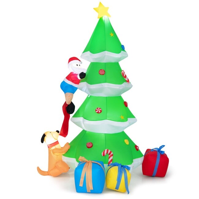 7 Feet Inflatable Christmas Tree with Santa Claus and Dog - 5.6 ft x 4 ft x  7 ft (L x W x H)