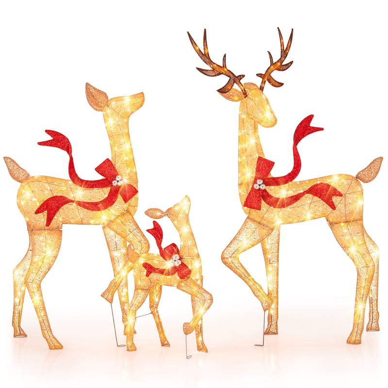 Gymax 3 PCS Large Lighted Christmas Reindeer Family w/440 LED Lights & - See Details