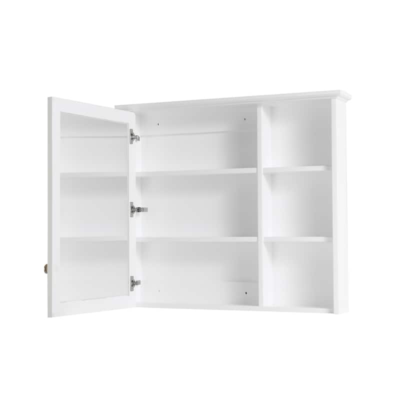 Modern Surface Mount Solid Wood Framed Medicine Cabinet With Mirror and Shelves