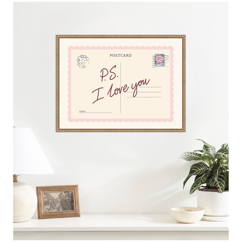 Kate and Laurel PS I Love You Postcard by Lucky Guava Framed Canvas Wall Art Print