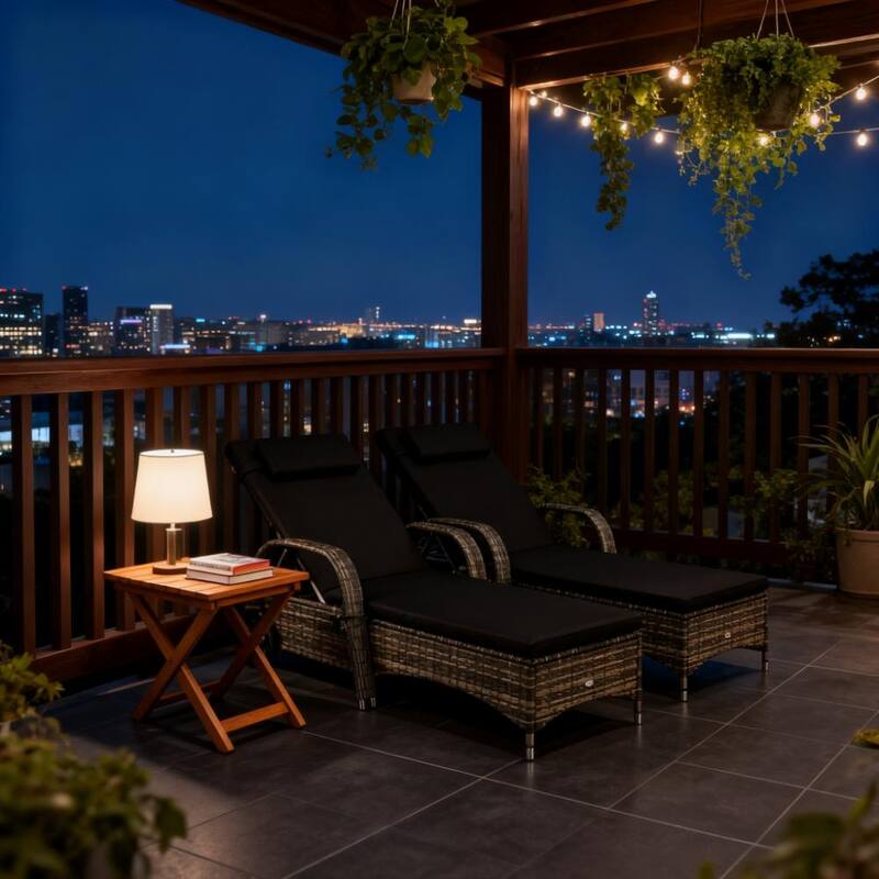 GDFStudio Outdoor Valeria Steel PE Rattan Pool Chaise Lounge Set with Cushions