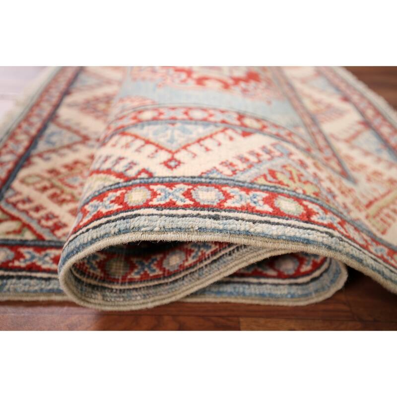 Light Blue Kazak Accent Rug Hand-Knotted Traditional Wool Carpet - 2'9" x 4'0"