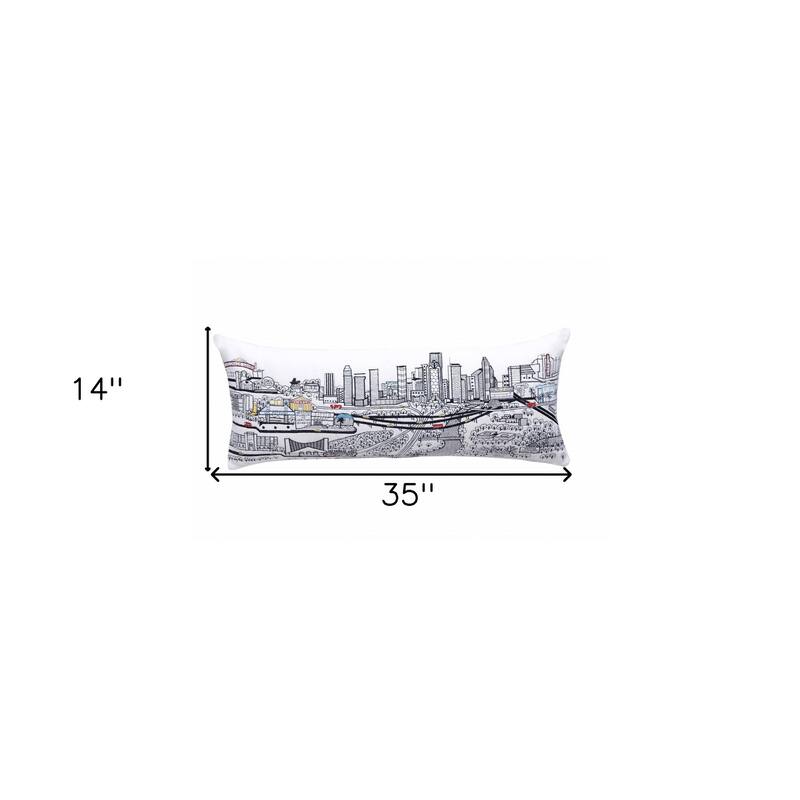 HomeRoots 35" White Houston Daylight Skyline Lumbar Decorative Pillow
