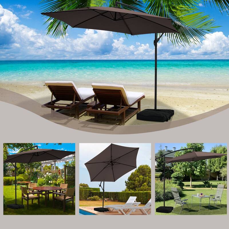 Autlaycil 10ft Offset Hanging Market Patio Umbrella with Base
