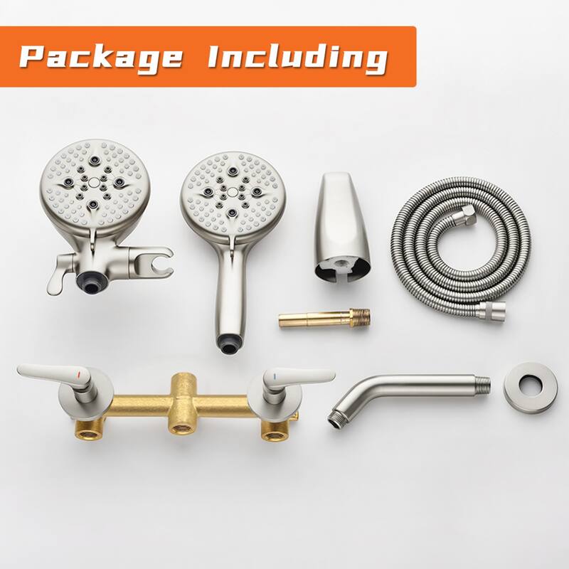 Modland 2-Handle Tub and Shower Faucet Set Dual Head 5-Setting Brass Valve Kit with Lift-Rod Spout