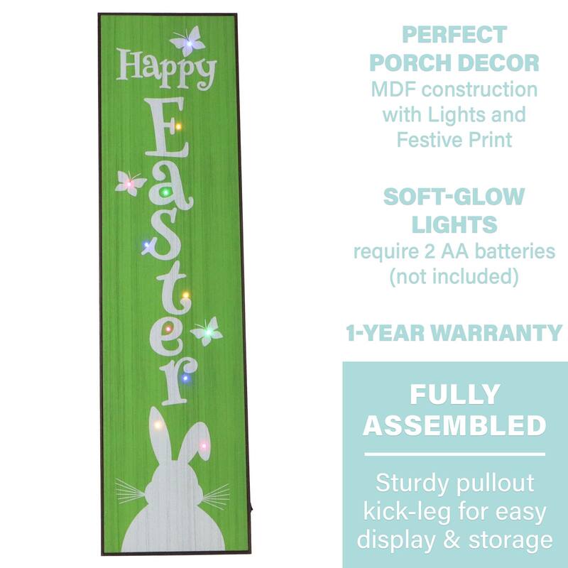 Fraser Hill Farm 45-In. HAPPY EASTER Porch Leaner Sign w/Battery-Operated LED Lights, Festive Spring Decoration, Green/White