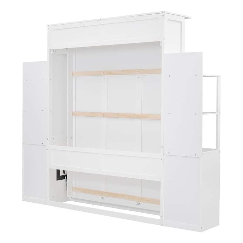 Queen Size Murphy Bed Wall Bed with Shelves, Drawers and LED Lights