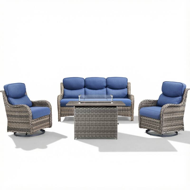 Pocassy Outdoor Fire Pit Sofa Swivel Chairs Conversation Set