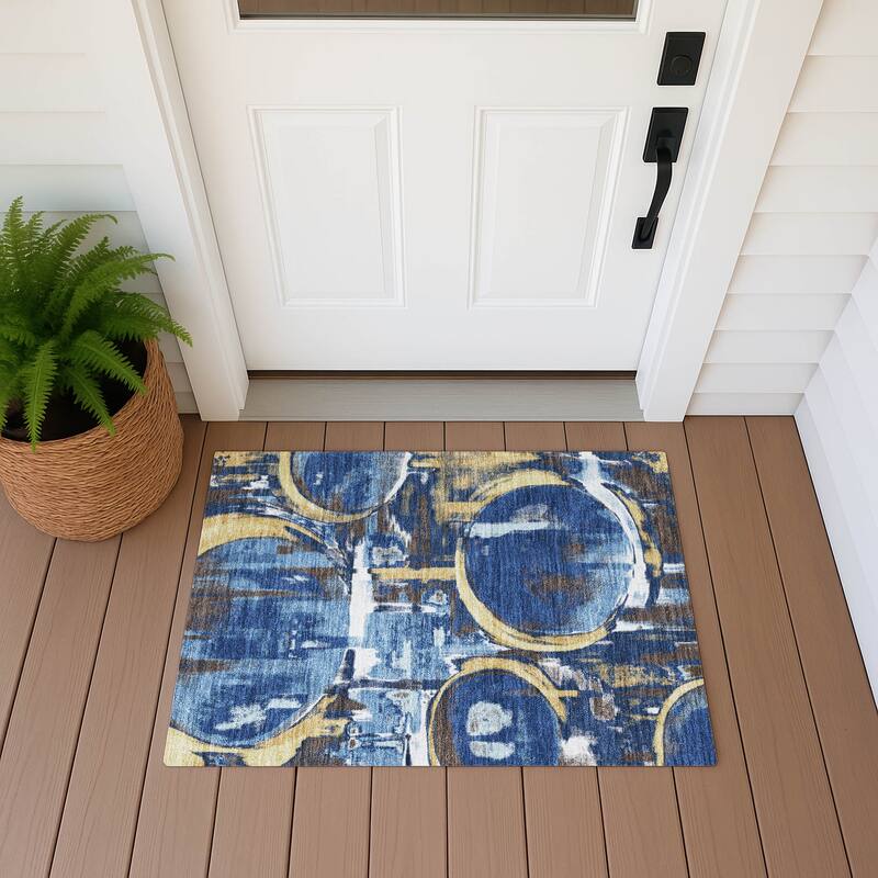 Machine Washable Indoor/ Outdoor Modern Erie Chantille Rug - Navy - 1'8" x 2'6"