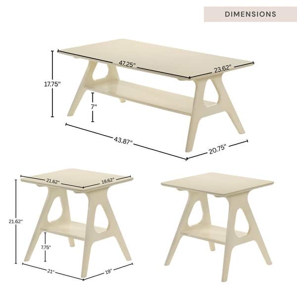 dimension image slide 0 of 3, Roundhill Furniture Arona Mid-Century Modern Wood 3-Piece Coffee Table Set