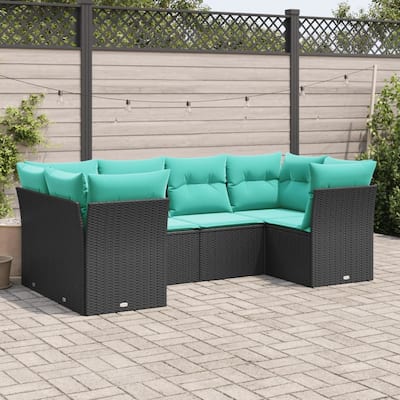 vidaXL 6 Piece Patio Sofa Set with Cushions Black Poly Rattan - 92.1x27.2x48.8