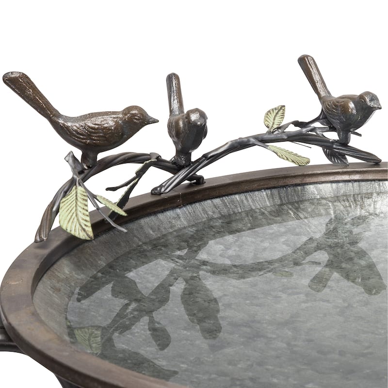 Alpine Corporation 35" Tall Outdoor Antique Style Galvanized Metal Birdbath Bowl with Bird Figurines
