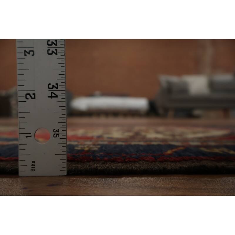 Hand Knotted Oriental 100% Wool Carpet Transitional Geometric Navy Blue & Blues Anatolian Area Rug - 2' 10'' X 1' 9''