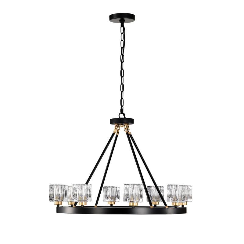 Farmhouse Modern Small Crystal Round Ceiling Light Wagon Wheel Chandelier, for Living Room, Kitchen Island, Dining Room