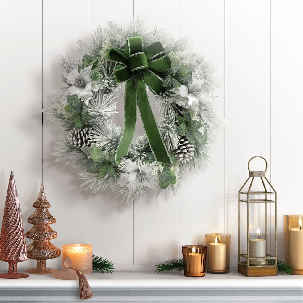 Puleo International 24 in. Decorated Flocked Artificial Christmas Wreath
