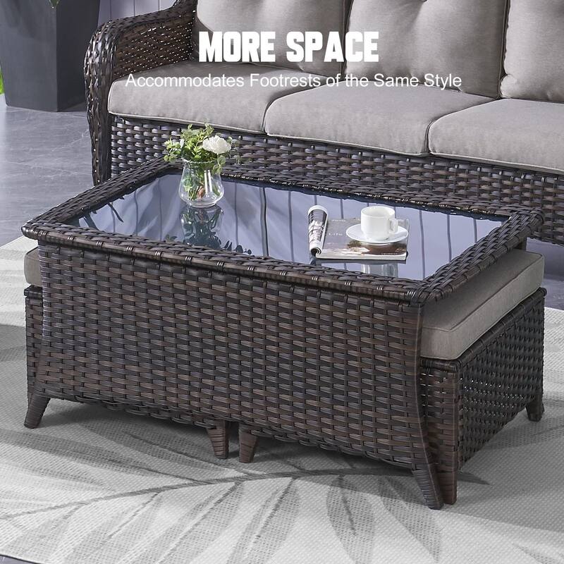 Gymojoy Luxury Outdoor Wicker Patio Furniture with 3 Seat Sofa, Chaise Lounge Chair，Swivel Chair, Rattan Coversation Set