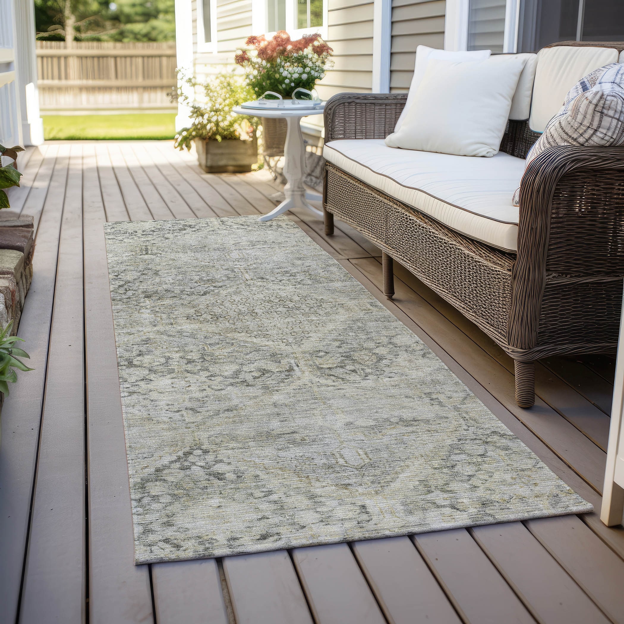 Machine Washable Indoor/ Outdoor Boho Panel Chantille Rug