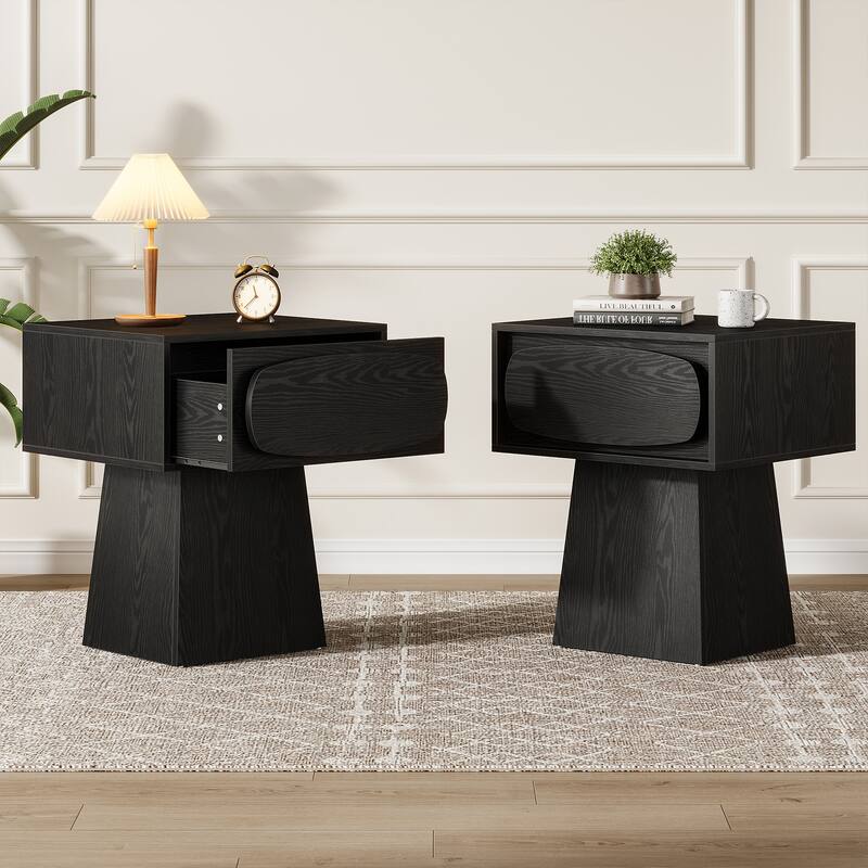 Nightstand Accent Farmhouse Bedside with Oval-Shaped Handle, Easy Assembly Natural