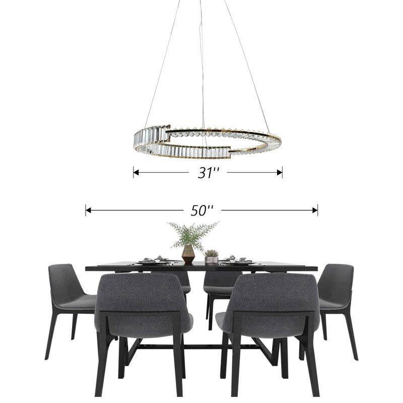 ExBrite Adjustable Height Crystal Pendant Light, Circular Design - Gold