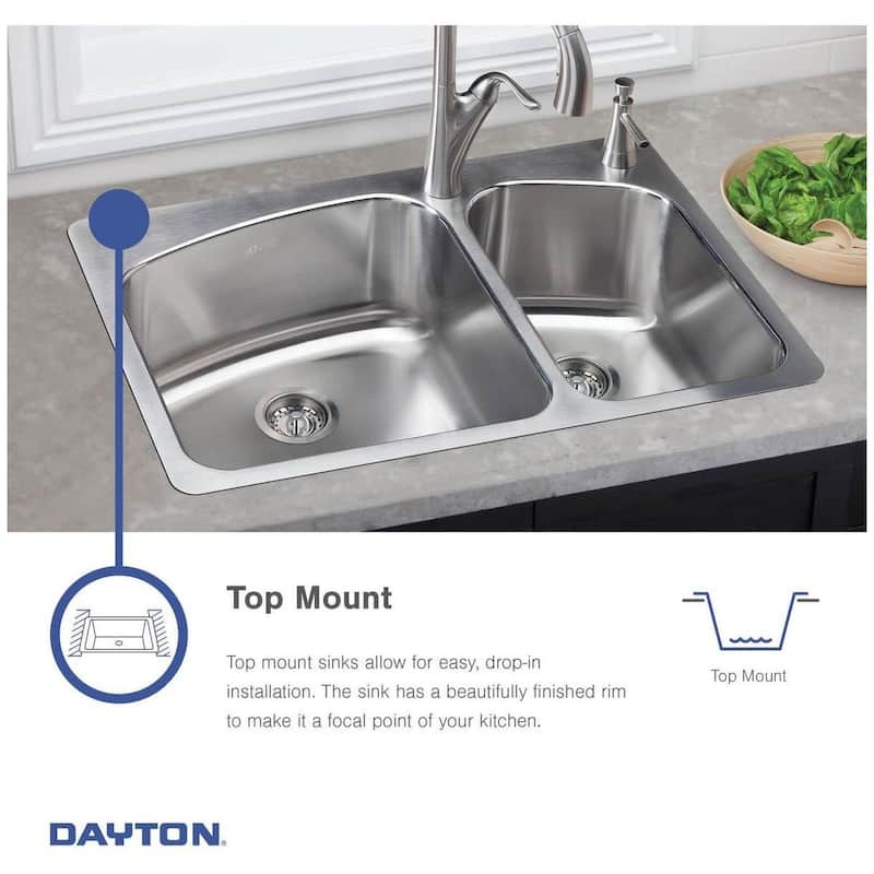 Elkay Dayton 25" Drop In Single Basin Stainless Steel Kitchen Sink - 3 Faucet Holes