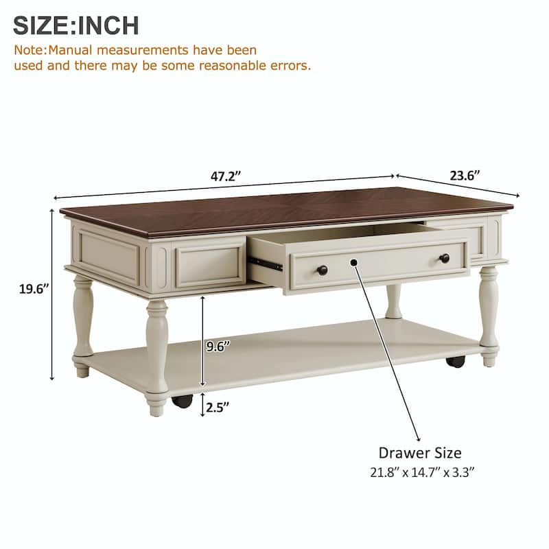 Farmhouse Coffee Table with One Drawer