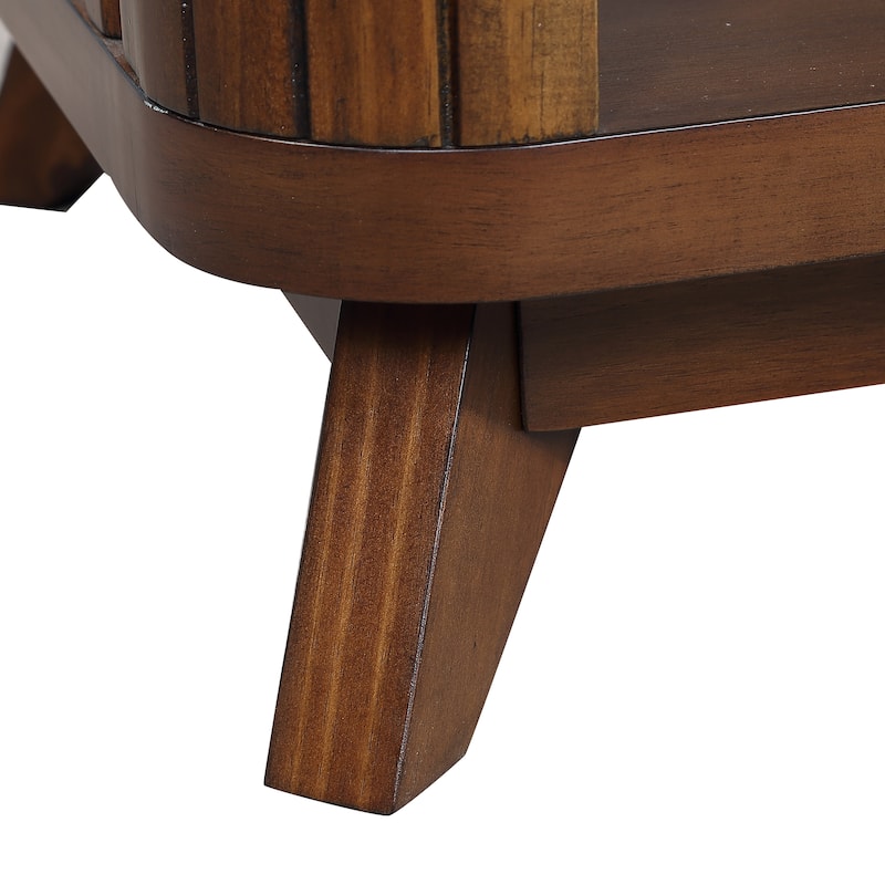 41.5" Rectangular Coffee Table, Solid Wood Fluted Coffee Table 2 Tier Storage Center Table Tea Table with Open Shelf