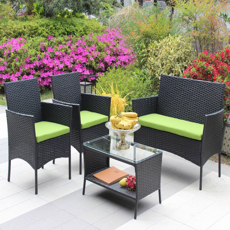 4 PC Rattan Patio Furniture Set
