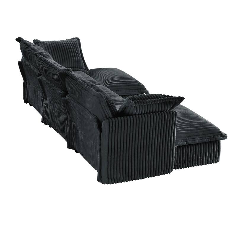 Slipcovered U-Shape 3-Seater Corduroy Sectional Deep Seat Sofa Couch
