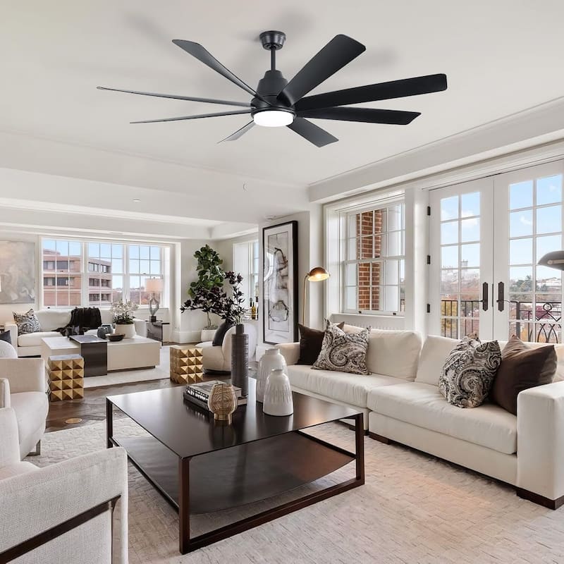 48in/52in/66in/72in/84in Industrial Matte Black Large Windmill Ceiling Fan with Light and Remote