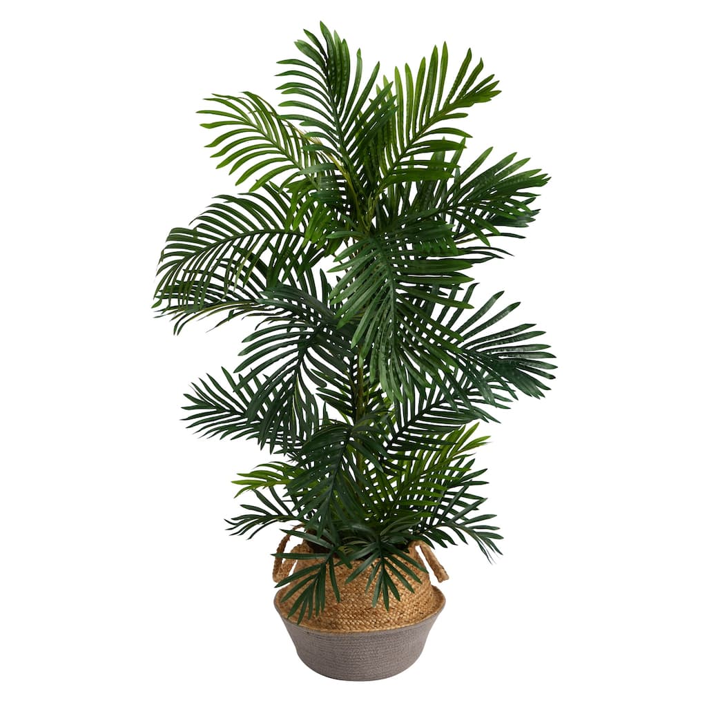 Artificial Palm Tree 4ft Indoor Outdoor - Boho Planter Included - Beachy Decor - Faux Tree for Home & Patio - Green