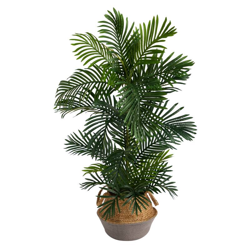 Artificial Palm Tree 4ft Indoor Outdoor - Boho Planter Included - Beachy Decor - Faux Tree for Home & Patio - Green