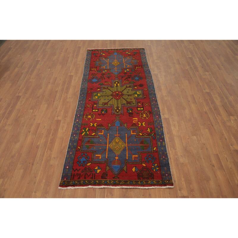 Hand Knotted Oriental 100% Wool Carpet Traditional Tribal Red Ardebil Runner Rug - 9' 0'' X 3' 7''