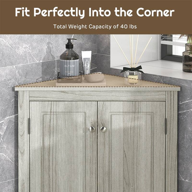 Free-Standing Corner Cabinet with 2 Doors and Adjustable Shelves - 31.5”H