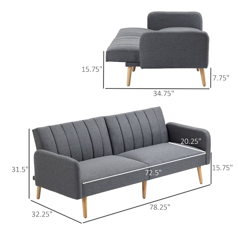 HOMCOM Two Seater Sofa Bed, Convertible Futon Couch Bed, Linen Upholstered Loveseat with Adjustable Backrest for Small Spaces