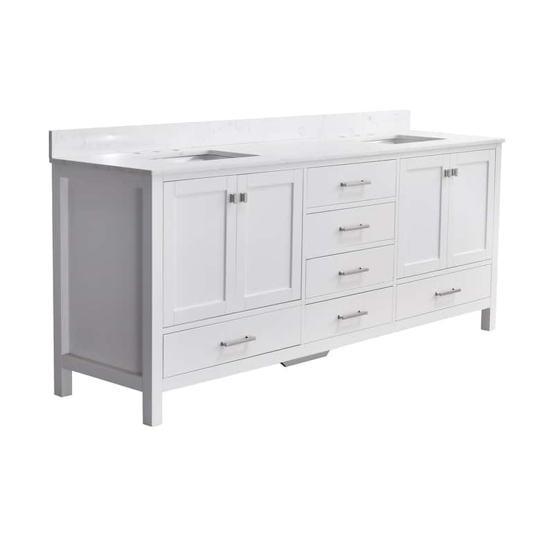 StarrySky 84 inch Undermount Double Sink Bathroom Vanity with Engineered Carrara Marble Top