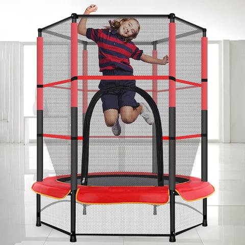 55In Kids Trampoline With Enclosure Net Jumping Mat And Spring Cover Padding