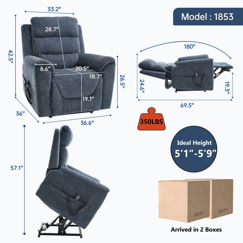 350 Lbs Leatherair Power Lift Recliner Chair,Heavy Duty Motion Mechanism With 8-Point Vibration Massage And Lumbar Heating