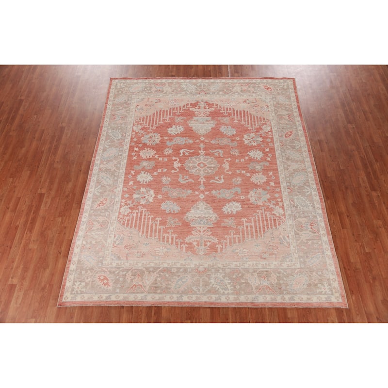 Hand Knotted Oriental 100% Wool Carpet Transitional Geometric Oranges & Rust Oushak Area Rug - 10' 2'' X 8' 4''